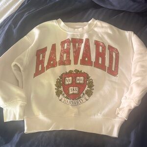 Harvard White Sweatshirt with Red Logo
